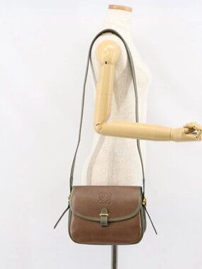 LOEWE Anagram Shoulder Bag Leather Gold Brown